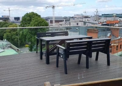 Table and benches on Balcony NGP Nex Generation Plastics