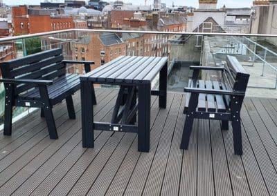 Table and benches on Balcony NGP Nex Generation Plastics skyline city View