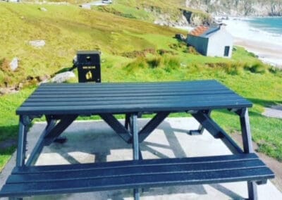 A Frame outdoor picnic benches Keem Bay Achill Co Mayo Ireland Next Generation Plastics NGP