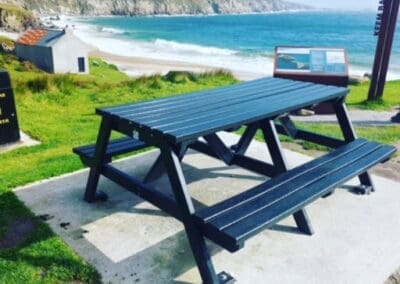 A Frame outdoor picnic benches Keem Bay Achill Co Mayo Toursim Ireland Next Generation Plastics NGP