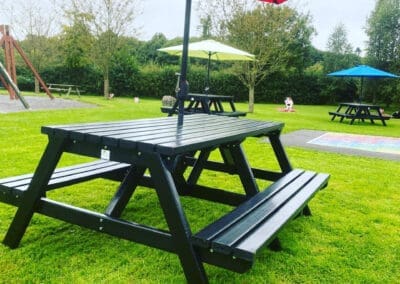 A frame picnic bench installed at Mollie Moos Pet Farm by NGP